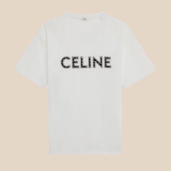 Celine Loose Studded Cotton T-shirt Off White Black