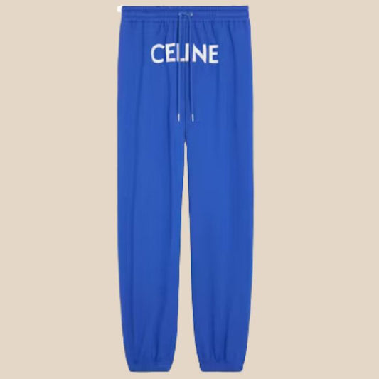 Celine Track Pants In Cotton Fleece Royal Blue/Off White